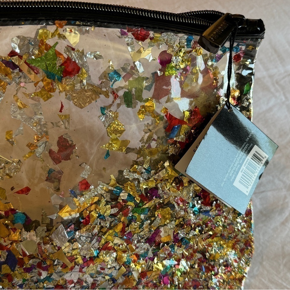 Sephora Clear Confetti Cosmetic Bag Large Zip Travel Makeup Pouch NWT